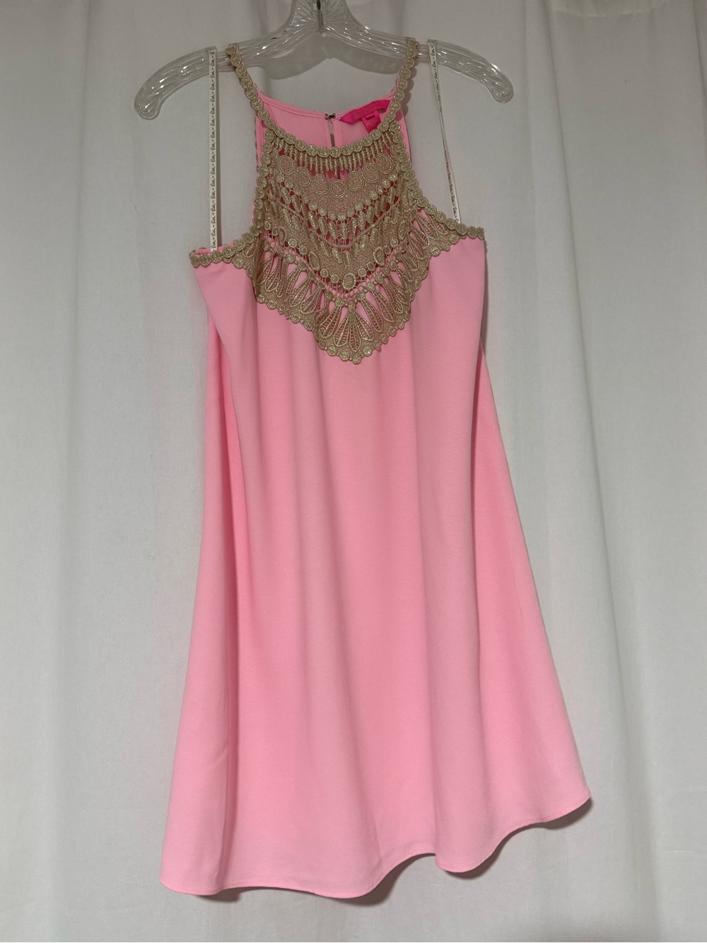 Lilly Pulitzer Pink Gold Embroidered Lace Shift Dress Size 8